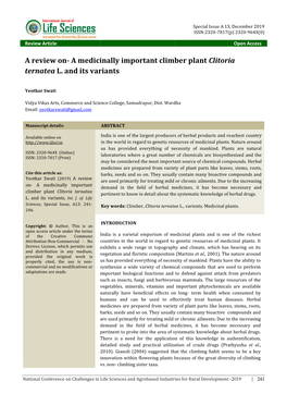 A Medicinally Important Climber Plant Clitoria Ternatea L. and Its Variants