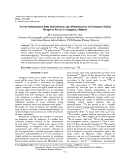 Recent Sedimentation Rate and Sediment Ages Determination of Kemaman-Chukai Mangrove Forest, Terengganu, Malaysia