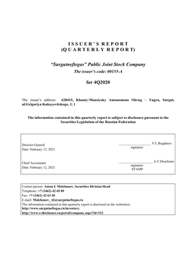 SREPORT (QUARTERLYREPORT) “Surgutneftegas” Public Joint Stock