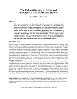 The Cultural Identity of Africa and the Global Tasks of Africana Studies KWASI KONADU