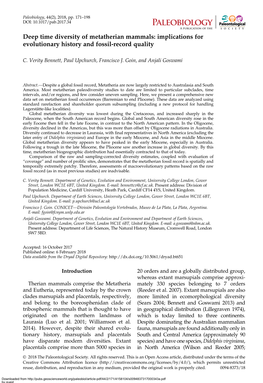 Deep Time Diversity of Metatherian Mammals: Implications for Evolutionary History and Fossil-Record Quality