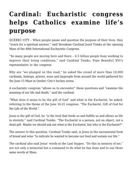 Cardinal: Eucharistic Congress Helps Catholics Examine Life's Purpose