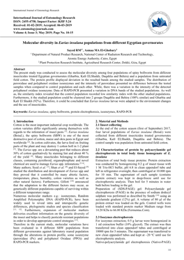 Molecular Diversity in Earias Insulana Populations from Different Egyptian Governorates