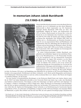 In Memoriam Johann Jakob Burckhardt (13.7.1903–5.11.2006)