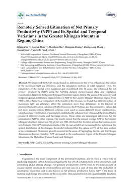 Remotely Sensed Estimation of Net Primary Productivity (NPP) and Its Spatial and Temporal Variations in the Greater Khingan Mountain Region, China