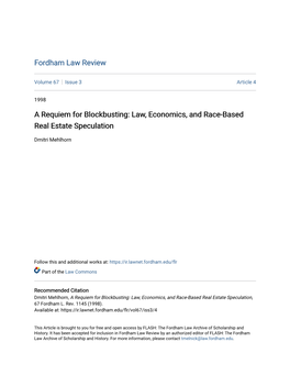 A Requiem for Blockbusting: Law, Economics, and Race-Based Real Estate Speculation