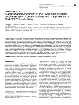 A Functional Polymorphism of the Vasoactive Intestinal Peptide Receptor 1 Gene Correlates with the Presence of HLA-B *2705 in Sardinia