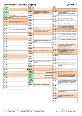 Terminkalender 2020 Für Zangberg I Quartal