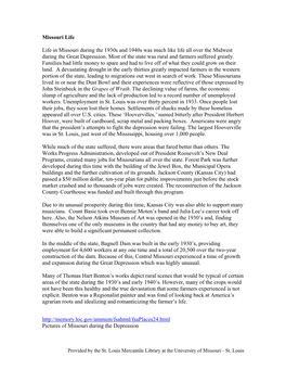 Missouri Life Life in Missouri During the 1930S and 1940S Was Much Like Life All Over the Midwest During the Great Depression