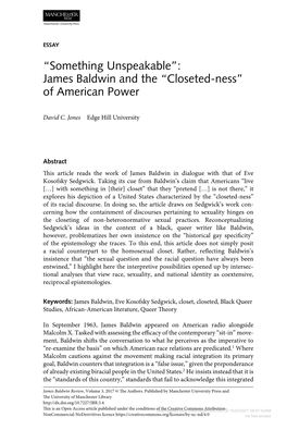 “Something Unspeakable”: James Baldwin and the “Closeted-Ness” of American Power