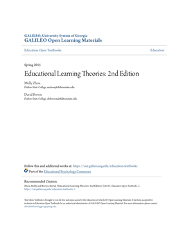 Educational Learning Theories: 2Nd Edition Molly Zhou Dalton State College, Mzhou@Daltonstate.Edu