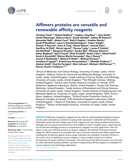 Affimers Proteins Are Versatile and Renewable Affinity Reagents