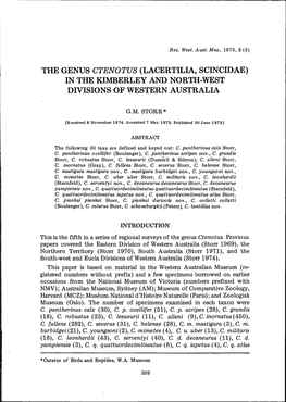 Lacertilia, Scincidae) in the Kimberley and North-West Divisions of Western Australia