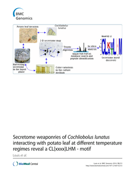 Secretome Weaponries of Cochliobolus Lunatus Interacting with Potato Leaf at Different Temperature Regimes Reveal a CL[Xxxx]LHM - Motif Louis Et Al