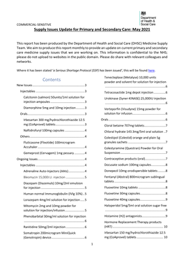 Supply Issues Update for Primary and Secondary Care: May 2021