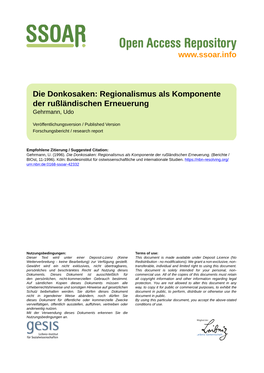 Die Donkosaken: Regionalismus Als Komponente Der Rußländischen Erneuerung Gehrmann, Udo