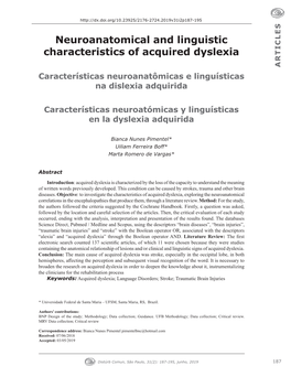 Neuroanatomical and Linguistic Characteristics of Acquired Dyslexia