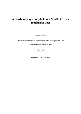 A Study of Roy Campbell As a South African Modernist Poet