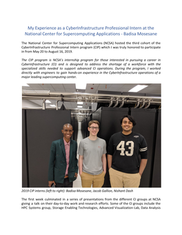 My Experience As a Cyberinfrastructure Professional Intern at the National Center for Supercomputing Applications - Badisa Mosesane