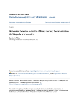 Networked Expertise in the Era of Many-To-Many Communication: on Wikipedia and Invention