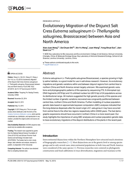 Evolutionary Migration of the Disjunct Salt Cress Eutrema Salsugineum (= Thellungiella Salsuginea, Brassicaceae) Between Asia and North America