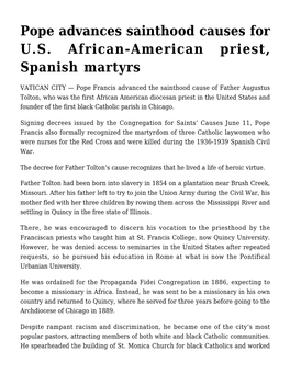 Pope Advances Sainthood Causes for U.S. African-American Priest, Spanish Martyrs