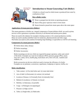 Introduction to Steam Generating Unit (Boiler)