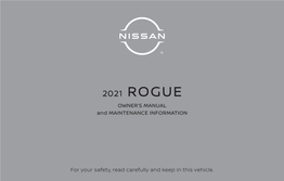 2021 Nissan Rogue Type D Owner's Manual and Maintenance Information