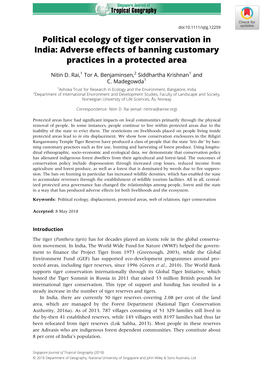 Political Ecology of Tiger Conservation in India: Adverse Effects of Banning Customary Practices in a Protected Area