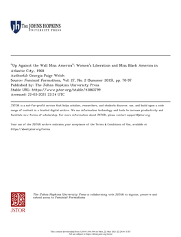 Women's Liberation and Miss Black America in Atlantic City, 1968 Author(S): Georgia Paige Welch Source: Feminist Formations, Vol
