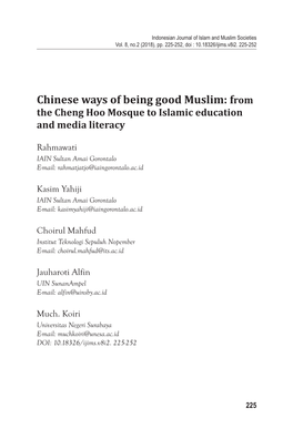 Chinese Ways of Being Good Muslim: from the Cheng Hoo Mosque to Islamic Education and Media Literacy