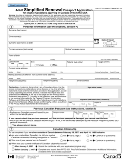 Adult Simplified Renewal Passport Application