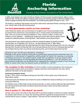 Florida Anchoring Information Courtesy of Boat Owners Association of the United States