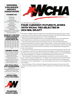 Four Current/Future Players with Wcha Ties Selected In