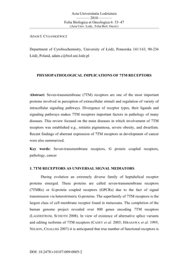 Physiopathological Implications of 7Tm Receptors