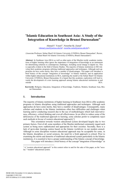 Islamic Education in Southeast Asia: a Study of the Integration of Knowledge in Brunei Darussalam”