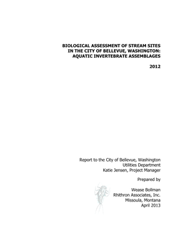 Biological Assessment of Stream Sites in the City of Bellevue, Washington: Aquatic Invertebrate Assemblages