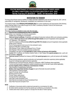 INVITATION to TENDER Ref No: Fuel Levy FY 2019/20-01 DATE