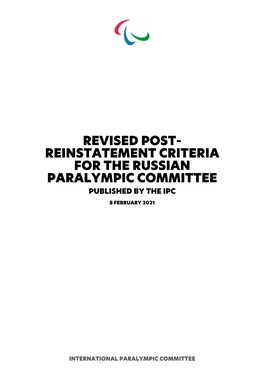 Revised Post- Reinstatement Criteria for the Russian Paralympic Committee Published by the Ipc