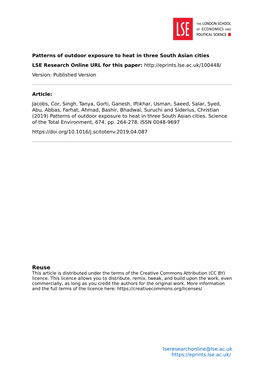 Patterns of Outdoor Exposure to Heat in Three South Asian Cities LSE Research Online URL for This Paper: Version: Published Version