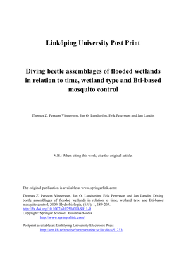 Diving Beetle Assemblages of Flooded Wetlands in Relation to Time, Wetland Type and Bti-Based Mosquito Control