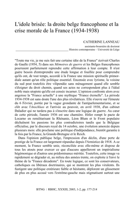La Droite Belge Francophone Et La Crise Morale De La France (1934-1938)