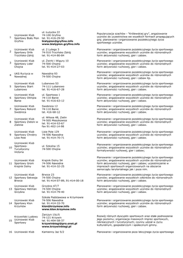 Lp Nazwa Adres Cel Działania 1 Uczniowski Klub Sportowy Biały