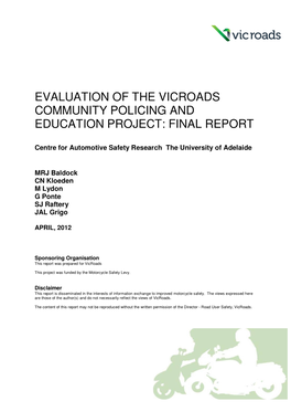 Evaluation of the Vicroads Community Policing and Education Project: Final Report