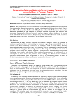 Consumption Patterns of Labors in Foreign-Invested Factories In