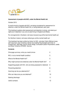 Assessment of People with ME Under the Mental Health