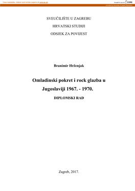 Omladinski Pokret I Rock Glazba U Jugoslaviji 1967. - 1970