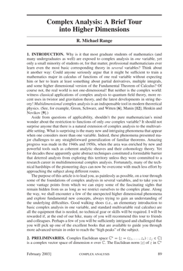 Complex Analysis: a Brief Tour Into Higher Dimensions