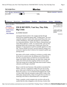 Movies.Nytimes.Com: New York Times Review: FILM REVIEW; Vast Sea, Tiny Fish, Big Crisis Page 1