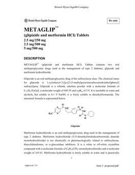 METAGLIP™ (Glipizide and Metformin Hcl) Tablets 2.5 Mg/250 Mg 2.5 Mg/500 Mg 5 Mg/500 Mg